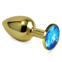 Анальное украшение Golden Plug Small с голубым стразом