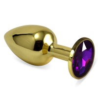 Анальное украшение Golden Plug Small с фиолетовым стразом