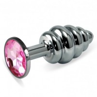 Анальная пробка Silver Small Plug рифленая розовая